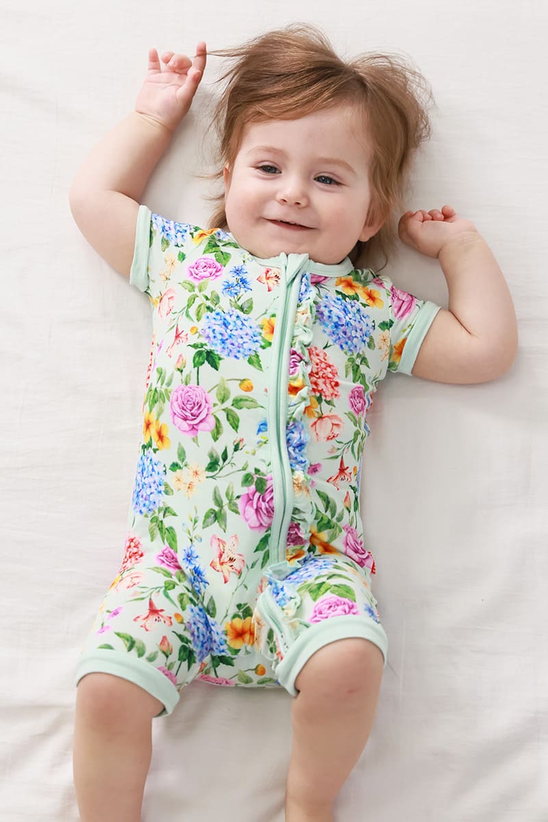 Customized Bulk Bamboo Baby Short-Sleeved Short Bottoms Zipper Romper-2416520376