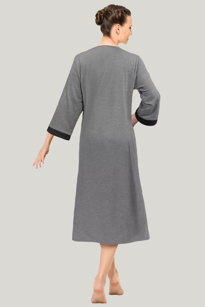 Women'S Long  Bamboo Nightgown With Pocket And Zipper, Skin-Friendly Solid Bamboo Robe
