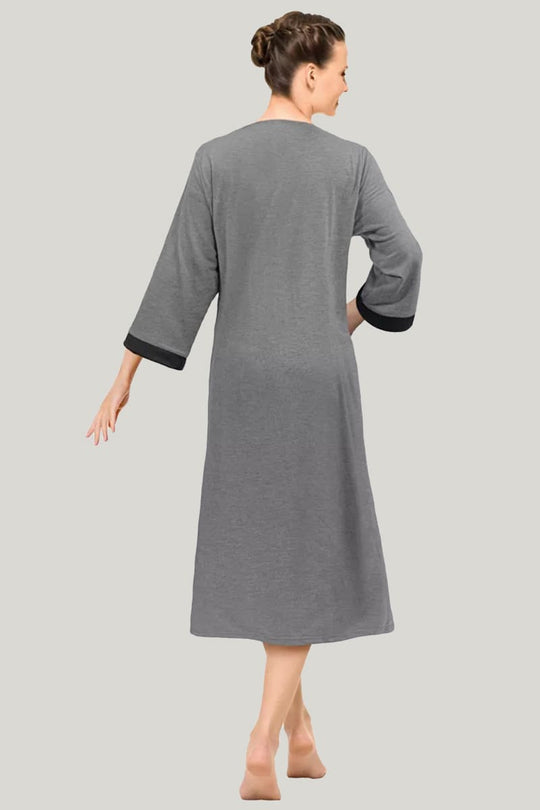 Women'S Long  Bamboo Nightgown With Pocket And Zipper, Skin-Friendly Solid Bamboo Robe