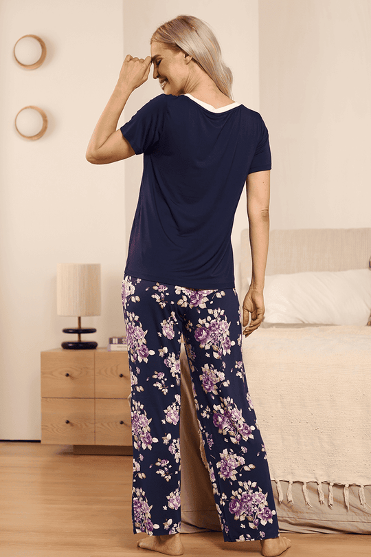 Ladies' Short-Sleeved Long Bottoms Bamboo Pajamas-11182048