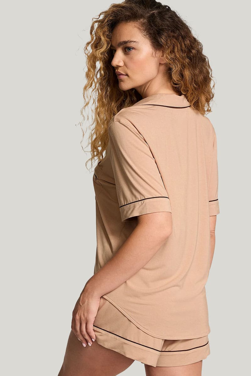 Women'S Piped Short-Sleeved and Short Pajamas, Luxury Bamboo Piped Pajamas Wholesale Manufacturer