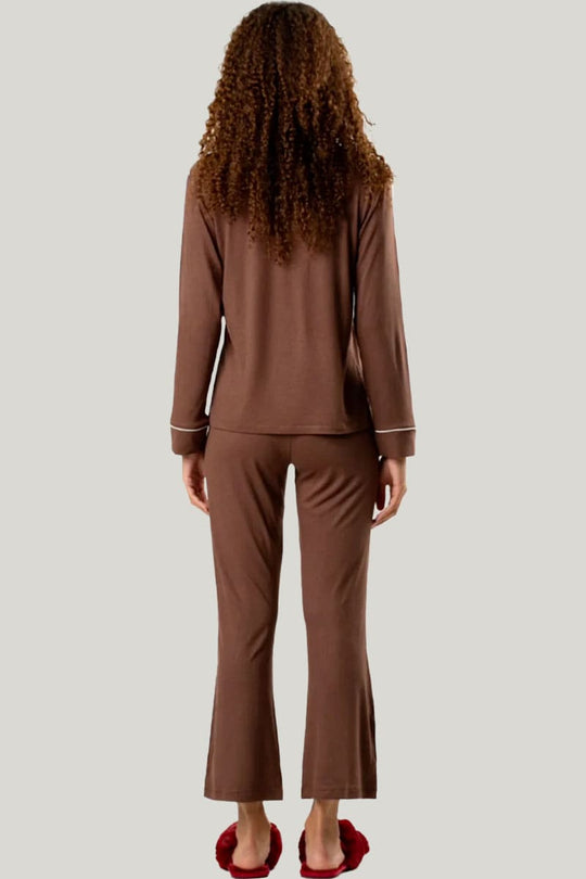 Women'S Long-Sleeved And Long-Pants Bamboo Piped Pajamas Manufacturer