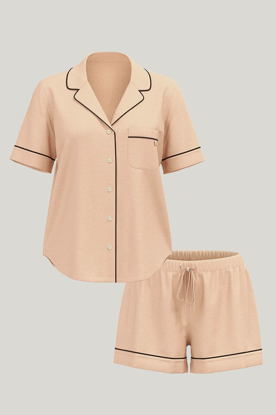 Women'S Piped Short-Sleeved and Short Pajamas, Luxury Bamboo Piped Pajamas Wholesale Manufacturer