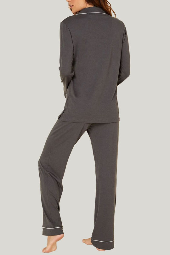 Women'S Fitted Piped PJ Sets With Long-Sleeve And Long-Pants