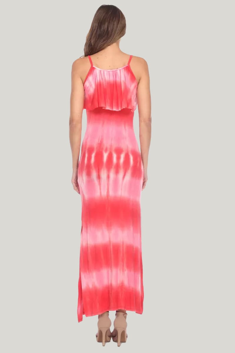 Fashionable Tie-Dye Fabric Maternity Nursing Sleep Cami Gowns With Slim Waist Side Slits