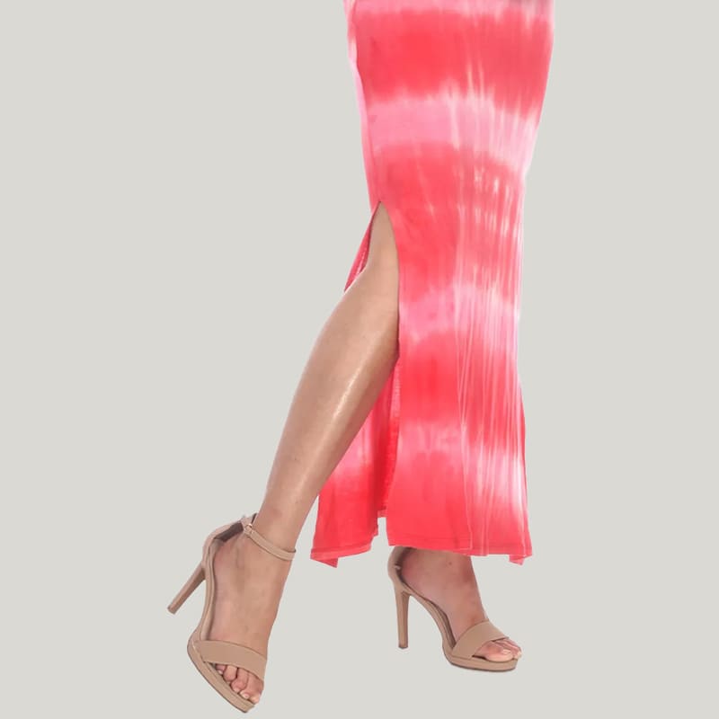 Fashionable Tie-Dye Fabric Maternity Nursing Sleep Cami Gowns With Slim Waist Side Slits