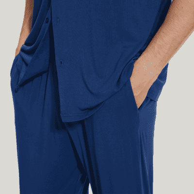Men'S Bamboo Pj Sets, Short-Sleeved Long Pants Piping Pyjama-2413810120