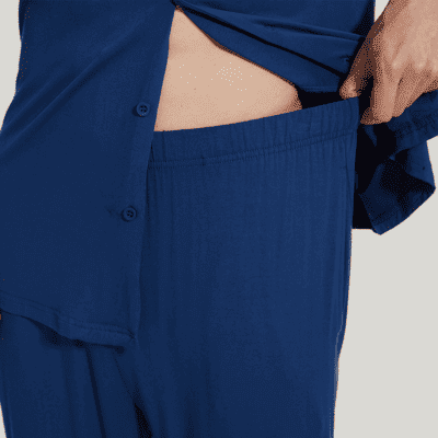 Men'S Bamboo Pj Sets, Short-Sleeved Long Pants Piping Pyjama-2413810120
