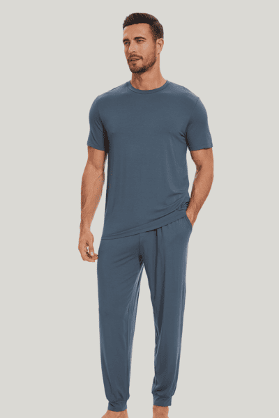 Men'S Bamboo Sleep Tee, Short-Sleeved And Long-Pants Sport Set