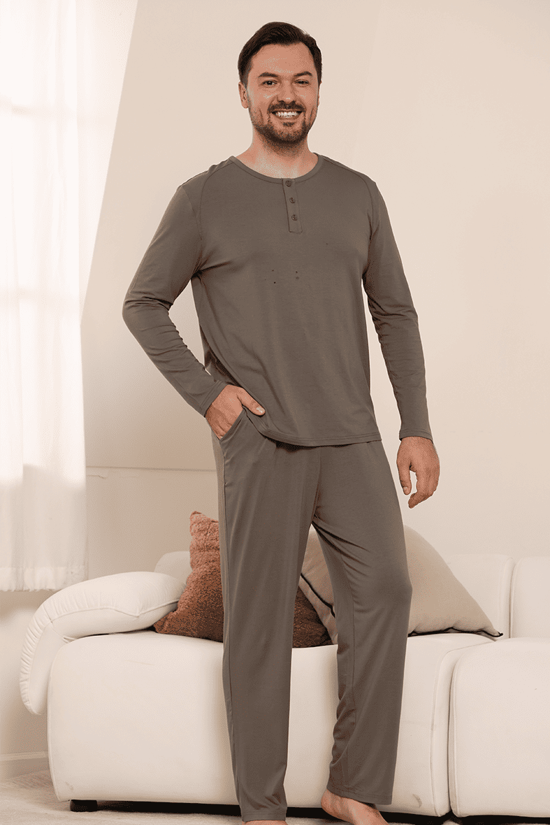 Men'S Long-Sleeved Long Pants Bamboo Pjs
