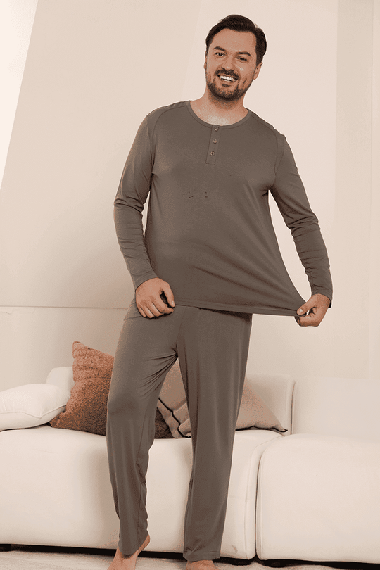 Men'S Long-Sleeved Long Pants Bamboo Pjs-2311740294