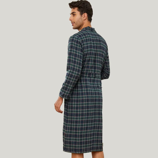 Comfortable And Breathable Men'S Checkered Robe, Classic Sleepwear With Tie Waist