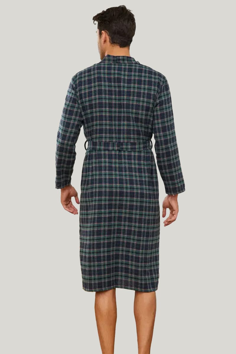 Comfortable And Breathable Men'S Checkered Robe, Classic Sleepwear With Tie Waist