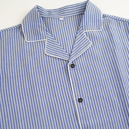 Men’S Woven Tencel-Linen Blend Striped Pajama Set Factory-2517190024