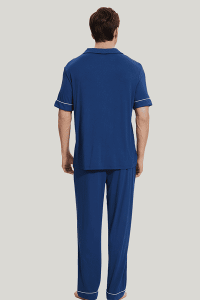 Men'S Bamboo Pj Sets, Short-Sleeved Long Pants Piping Pyjama-2413810120