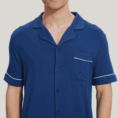 Men'S Bamboo Pj Sets, Short-Sleeved Long Pants Piping Pyjama-2413810120