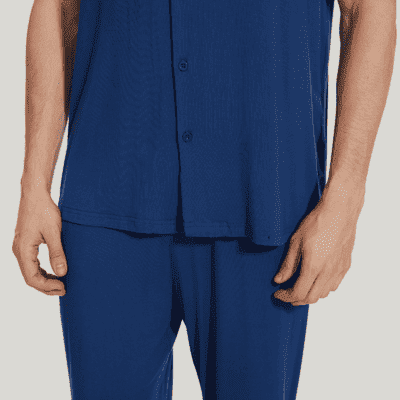 Men'S Bamboo Pj Sets, Short-Sleeved Long Pants Piping Pyjama-2413810120