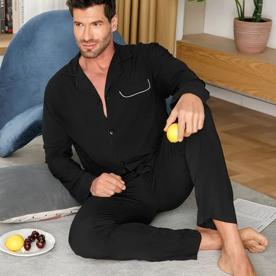 Classic Men'S Solid PJ Tops With Pockets, Bamboo Fiber Casual Nightshirts