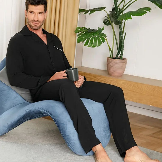 Classic Men'S Solid PJ Tops With Pockets, Bamboo Fiber Casual Nightshirts