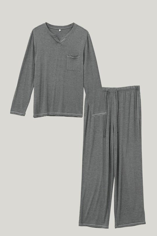 Men's Long Sleeved Long Bottom Pajama Set-2315500123