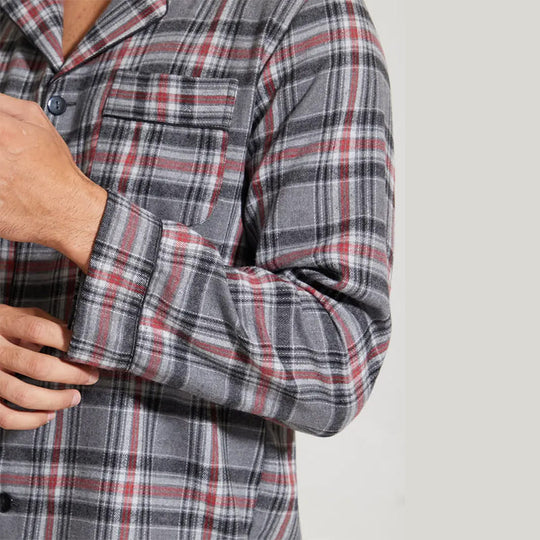 Classic Men'S Checked Cotton Men's Bamboo PJ Shirt, Fine Workmanship Men's Sleepwear With Pockets