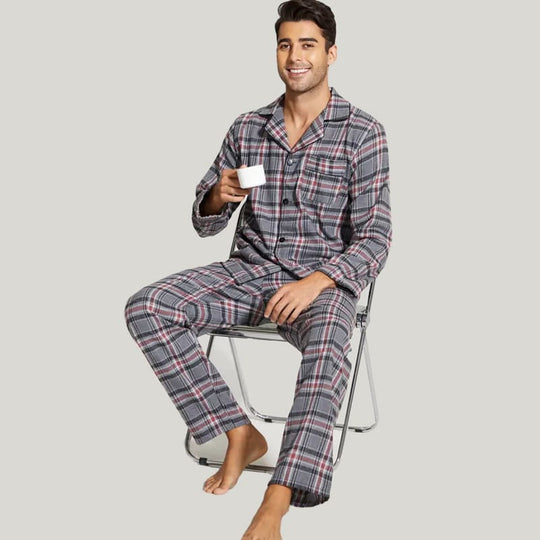 Classic Men'S Checked Cotton Men's Bamboo PJ Shirt, Fine Workmanship Men's Sleepwear With Pockets