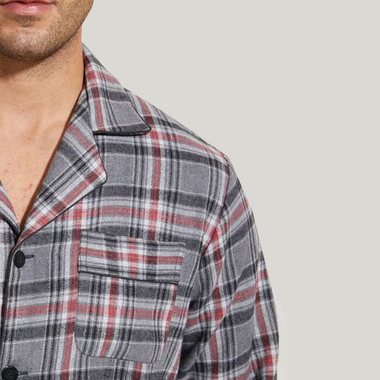 Classic Men'S Checked Cotton Men's Bamboo PJ Shirt, Fine Workmanship Men's Sleepwear With Pockets