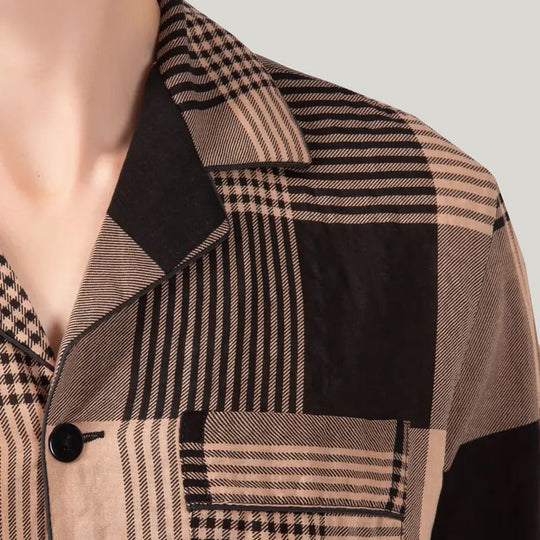 Classic Men'S Checked Cotton PJ Tops, Fine Workmanship Men's Button Down Pajamas With Pockets