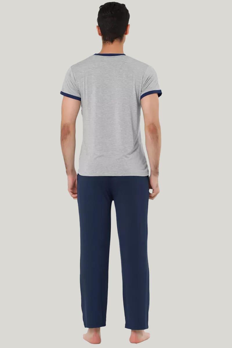 Men'S V-Neck Short-Sleeved PJ Tops, Bamboo Fiber Pajamas Set