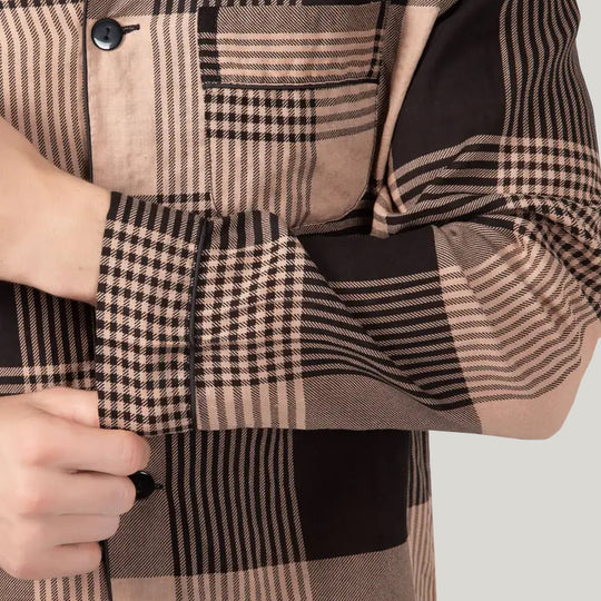 Classic Men'S Checked Cotton PJ Tops, Fine Workmanship Men's Button Down Pajamas With Pockets