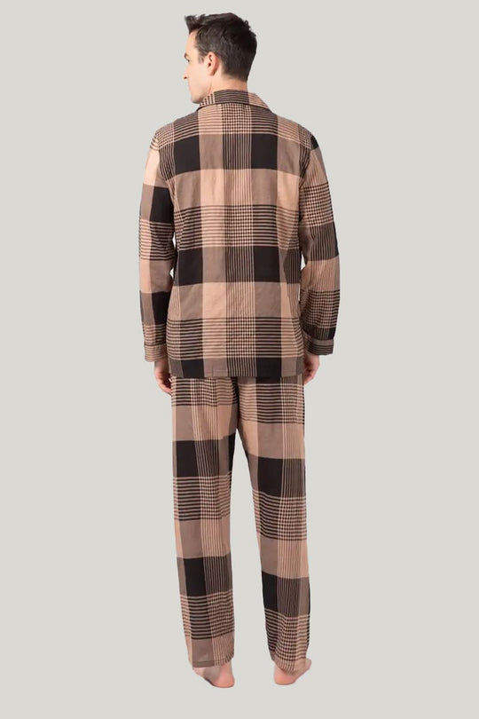 Classic Men'S Checked Cotton PJ Tops, Fine Workmanship Men's Button Down Pajamas With Pockets
