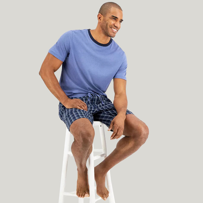 Men'S Short-Sleeved Shorts Pajamas With Drawstrings, Comfortable And Breathable Men'S Bamboo Fiber Sleepwear Set