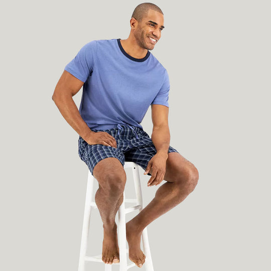Men'S Short-Sleeved Shorts Pajamas With Drawstrings, Comfortable And Breathable Men'S Bamboo Fiber Sleepwear Set