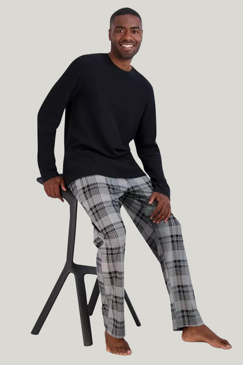 Men'S Long-Sleeved Trousers Pajamas With Drawstrings, Comfortable And Breathable Men'S Bamboo Fiber Sleepwear Set
