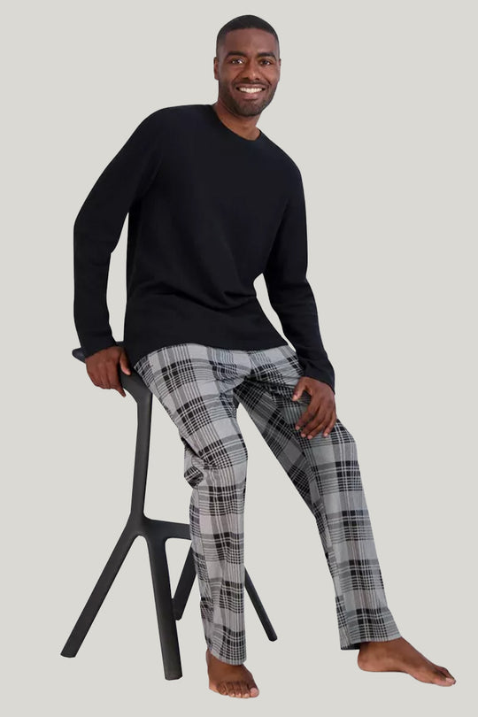Men'S Long-Sleeved Trousers Pajamas With Drawstrings, Comfortable And Breathable Men'S Bamboo Fiber Sleepwear Set