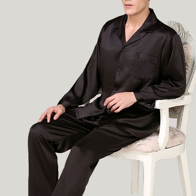 Classic Men'S Solid PJ Tops, Silky Satin Men's Sleep Shirts