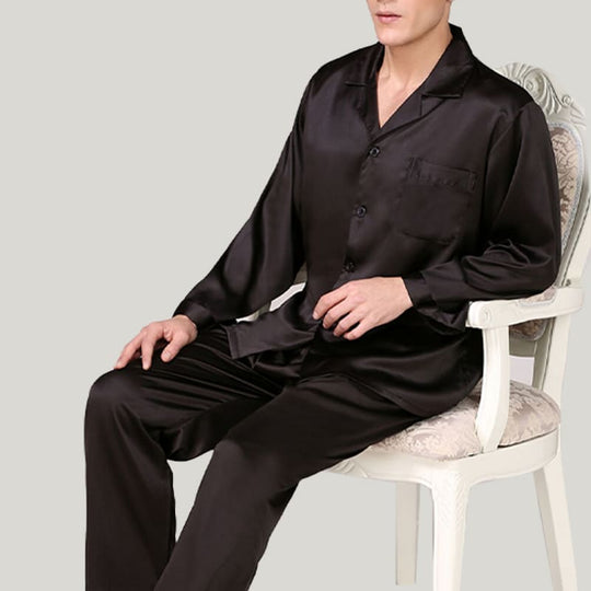 Classic Men'S Solid PJ Tops, Silky Satin Men's Sleep Shirts