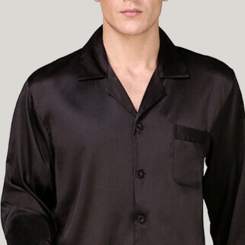 Classic Men'S Solid PJ Tops, Silky Satin Men's Sleep Shirts