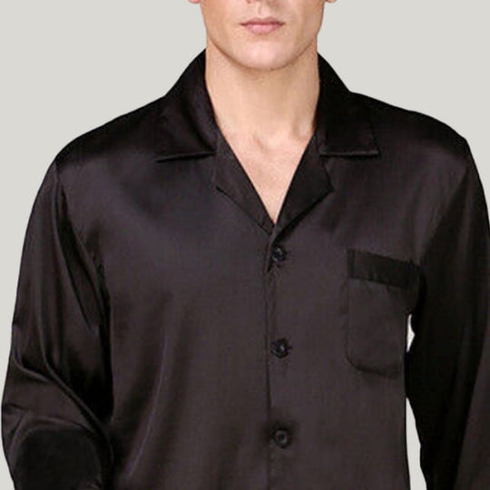 Classic Men'S Solid PJ Tops, Silky Satin Men's Sleep Shirts