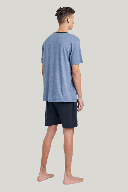 Men'S Short-Sleeved Shorts Pajamas Set, Sleepwear Set Pajamas With Drawstrings