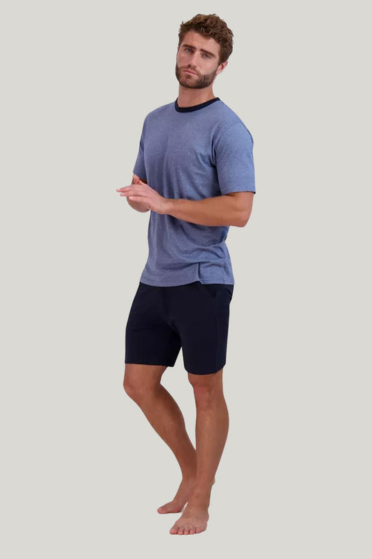 Men'S Short-Sleeved Shorts Pajamas Set, Sleepwear Set Pajamas With Drawstrings