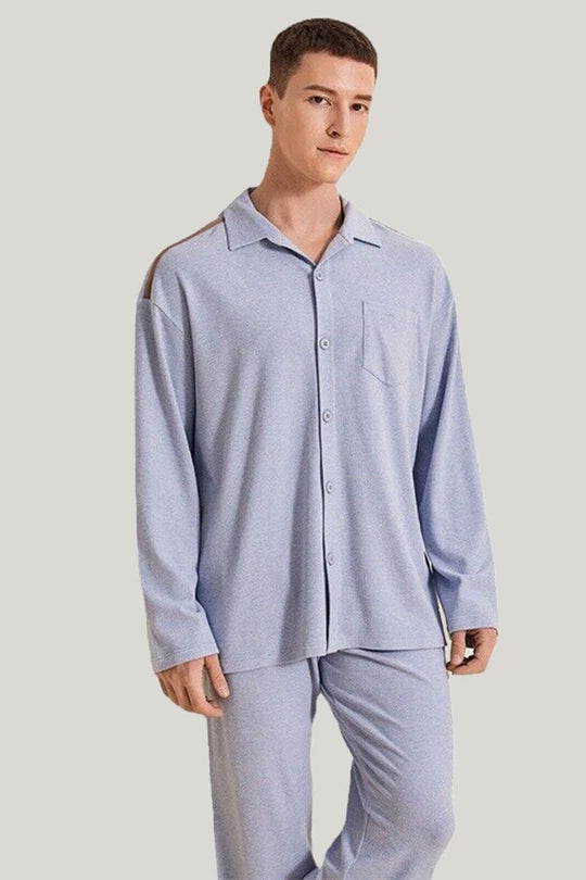 Soft And Comfortable Men'S Long-Sleeved PJ Tops, Thickened Men'S Bamboo Fiber Pajamas With Pockets