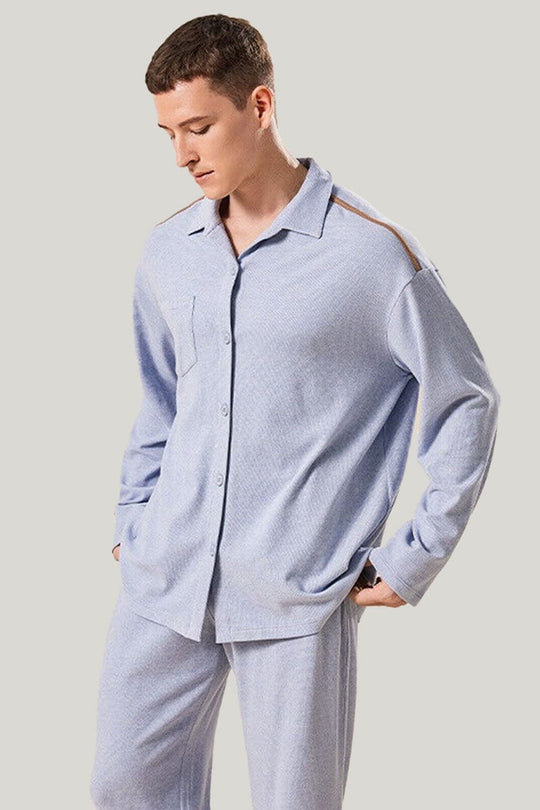 Soft And Comfortable Men'S Long-Sleeved PJ Tops, Thickened Men'S Bamboo Fiber Pajamas With Pockets