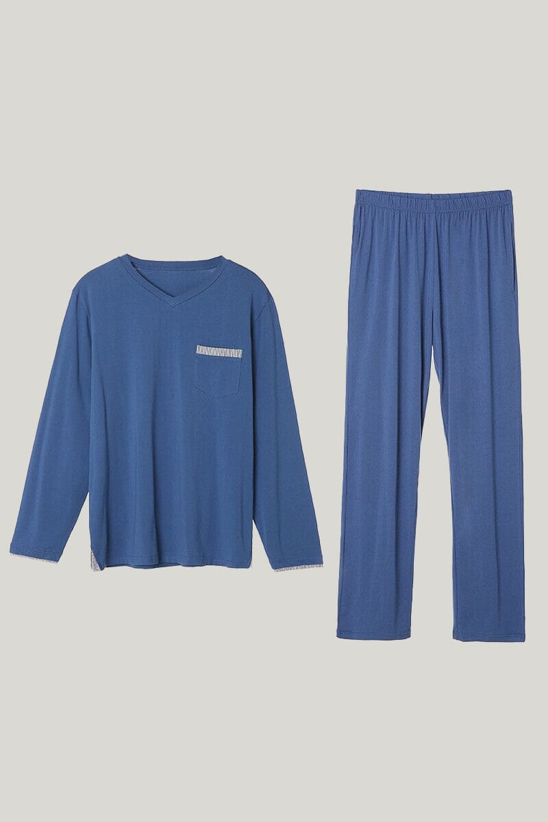 Soft And Comfortable Men'S Long-Sleeved PJ Tops, Classic Men'S Bamboo Fiber Pajamas With Pockets