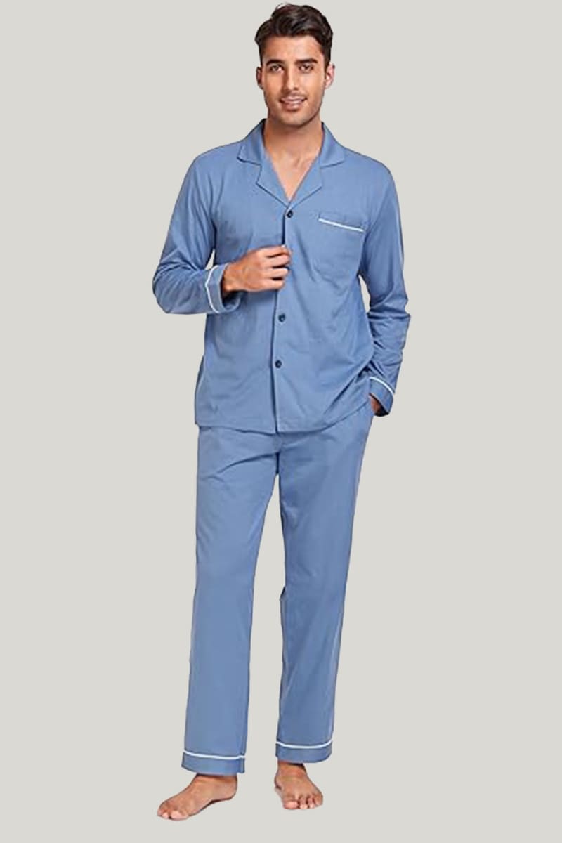 Men's Piped Pajama Sets Blue