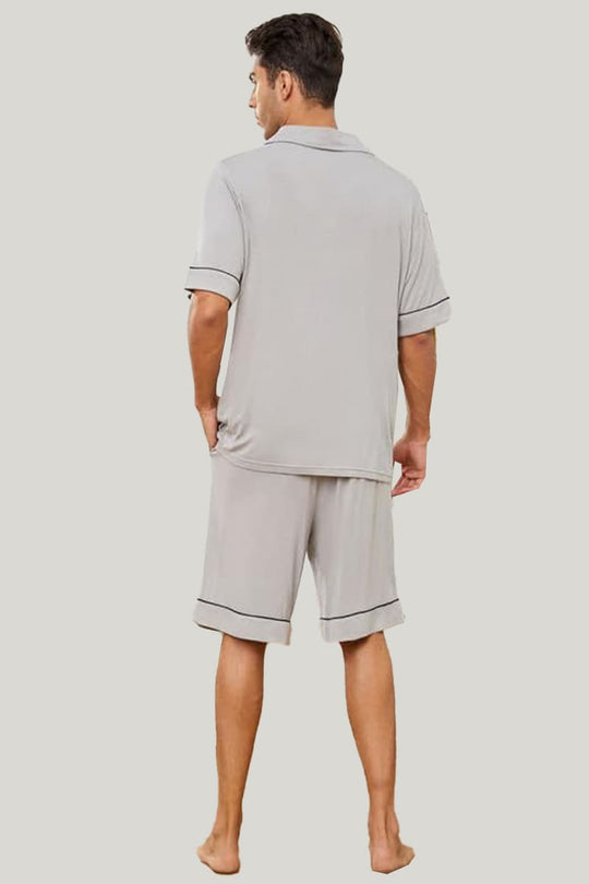 Men's Piped Pajama Sets Light Gray Shorts With Pockets On The Top And Bottom
