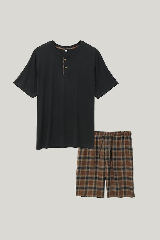 Men's Short Sleeved Shorts And Pajama Set-2311290232