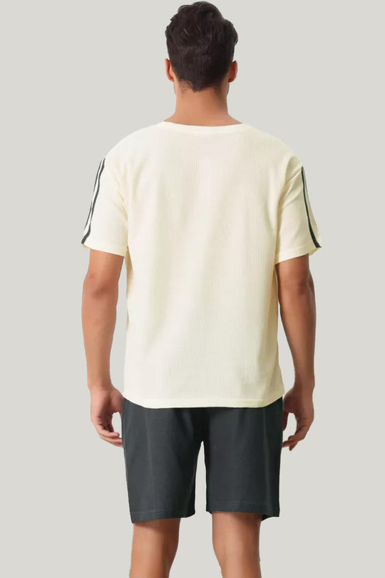 Men'S Short-Sleeved Shorts Pajamas Set, Classic Men'S Bamboo Fiber Sleepwear Set