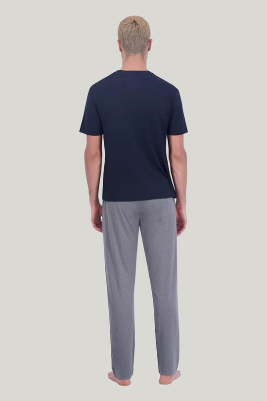 Men'S Short-Sleeved Trousers Pajama Set, Comfortable And Breathable Men'S Bamboo Fiber Sleepwear Set With Drawstrings And Buttons