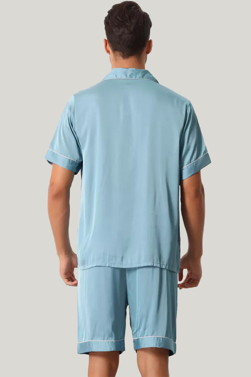 Men'S Short-Sleeved Shorts Satin Pajama Set, Classic Men'S Sleepwear Set